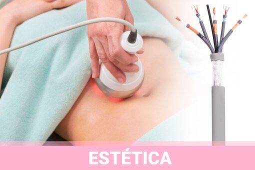 Procedimento de estética sendo realizado usando um equipamento cabeado, mostrando um dos usos dos nosso cabos.