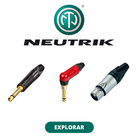 Conectores de áudio de alta qualidade da NEUTRIK, incluindo versões TS/TRS, P10 e XLR, ideais para profissionais do som que buscam confiabilidade e desempenho superior, com um convite para ‘EXPLORAR’ mais sobre os produtos.