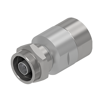 Conector coaxial C128 DIN macho metálico prateado com anéis de isolamento pretos, terminal interno dourado visível, indicando novo ou bem conservado, isolado em fundo branco.