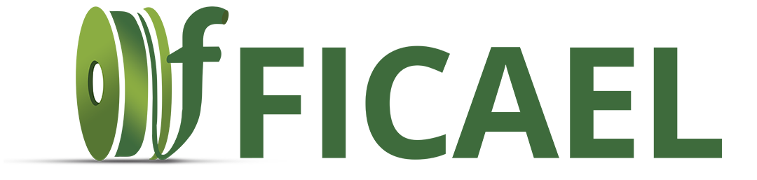 Logotipo da FICAEL com carretel de fio em verde à esquerda, seguido do nome em letras verdes escuras, em fonte sem serifa.