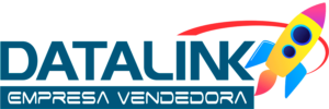 Projeto Empresa Vendedora-LOGO Este é o logo da campanha DATALINK, uma empresa vendedora. O texto “DATALINK” está em letras maiúsculas azuis, e abaixo dele, há a inscrição “EMPRESA VENDEDORA”. À direita do texto, um ícone de foguete multicolorido.