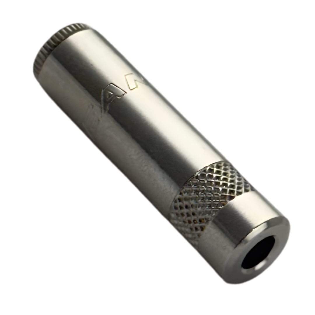 Conector REAN P2 fêmea estéreo (NYS240L) EcoLine em metal. Adaptador cilíndrico de áudio com extremidade serrilhada.