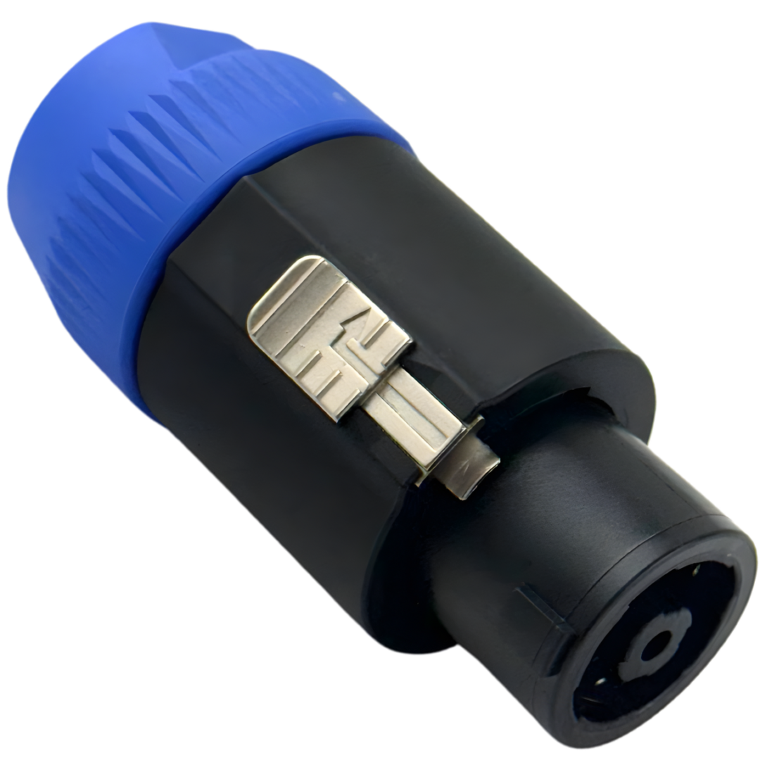 Plugs de áudio e conectores de áudio Neutrik SPK-952 - Conector, plugs e adaptador - Sonorização. Conector SpeakOn fêmea 8 pinos, modelo NL8FC da Neutrik. Plástico preto e azul com trava metálica.